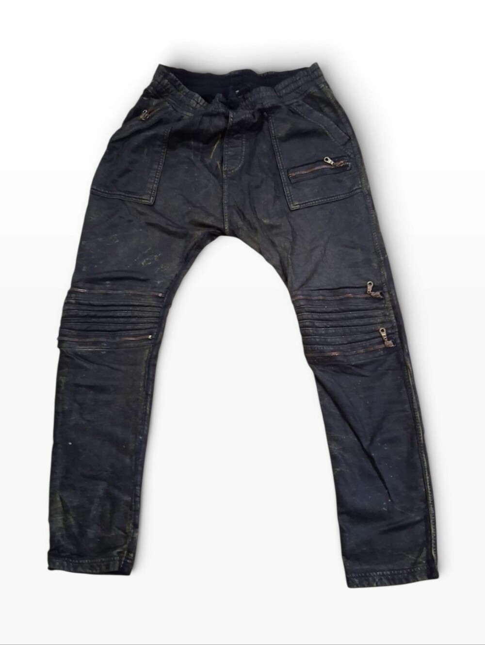 Robin's Jean Men Medium Black Gold Wash Moto Biker Jogger Sweatpants Zipper Y2K